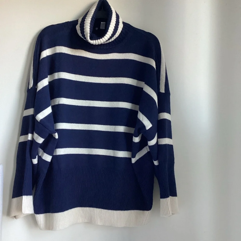 Topshop Oversized Sweater Size XS Navy White Stripe Turtleneck